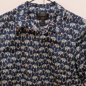 J. Crew Women's Blue Elephant Print Shirt